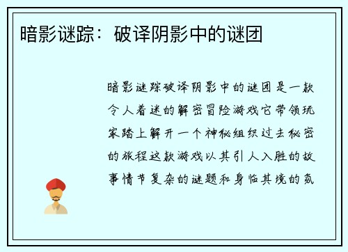 暗影谜踪：破译阴影中的谜团